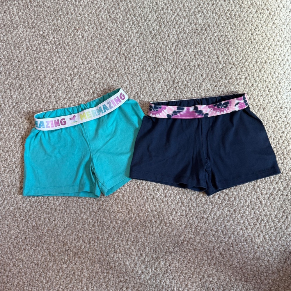Wonder Nation Girls Bike Shorts Set‎ of 2 Teal Navy Blue Mermazing Size S 6-6X